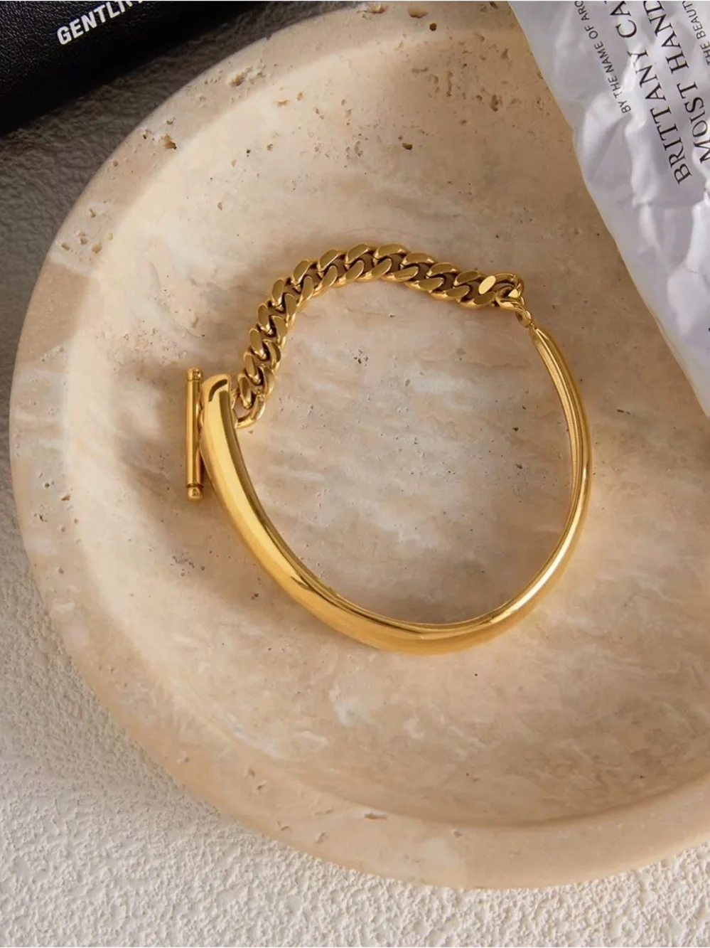 18K Gold Plated Toggle Curb Chain Bracelet Stainless Steel